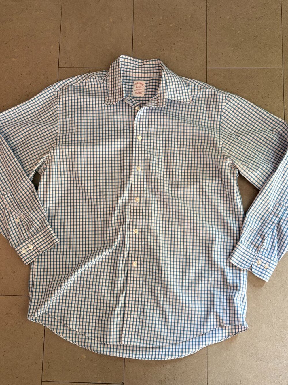 Brooks Brothers Madison Cotton Shirt white/blue/pink squares-Large